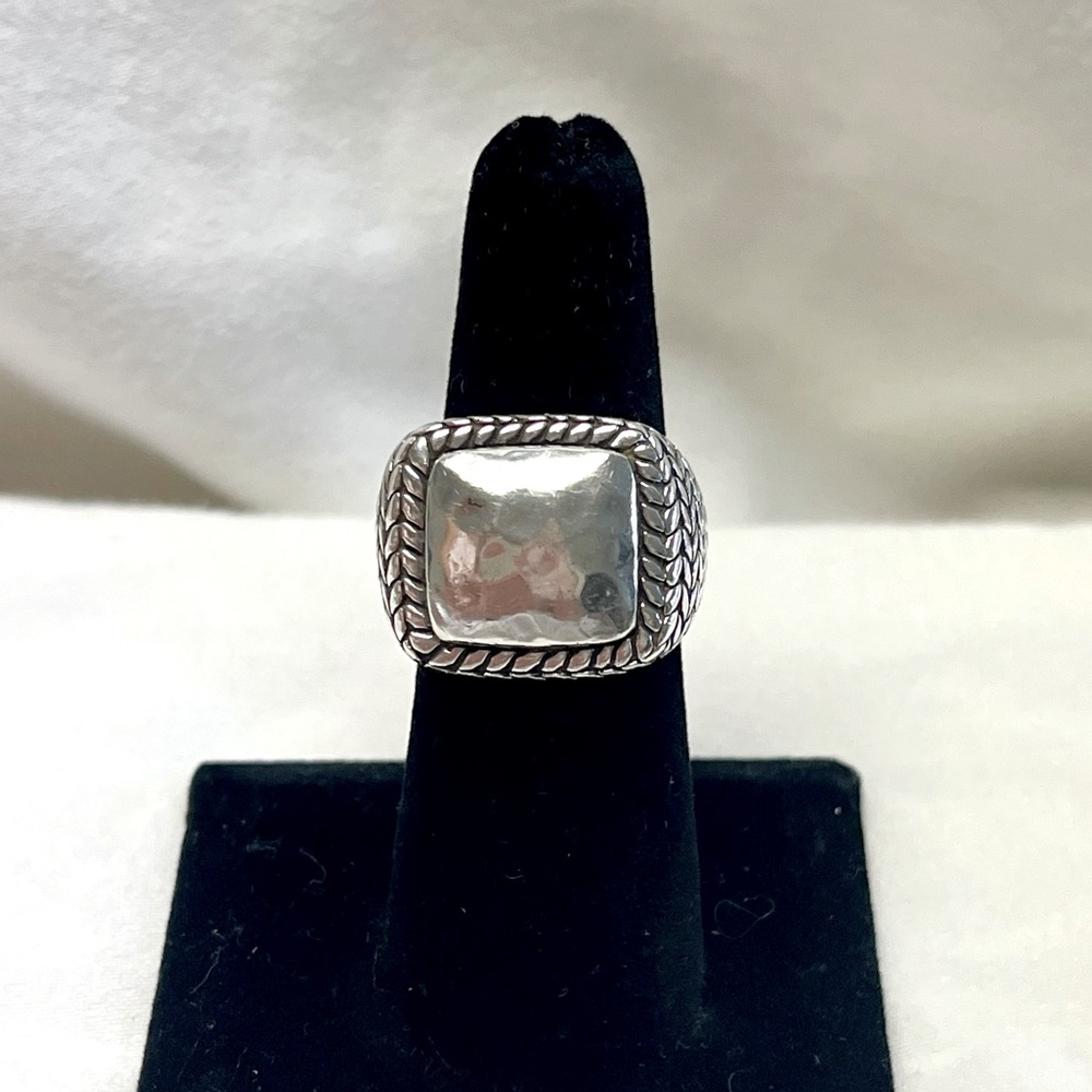 Sterling Silver Hammered Braided Square Ring R1646 Size 7